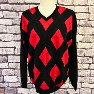 Izod Black & Red V-Neck Long Sleeve Pullover Sweater Size Medium